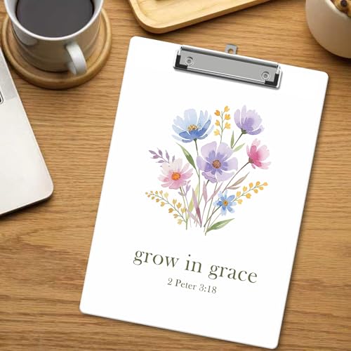 Beshoul Floral Clipboard, Bible Verse Wooden Decorative Clipboards with Low Profile Clip for Classroom Office, Christian ClipBoards for Teachers Nurses Students - C08