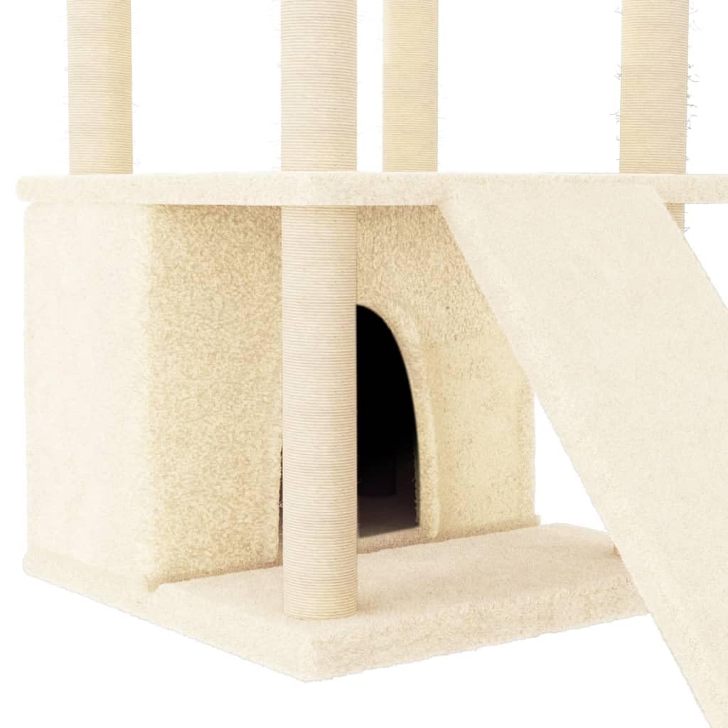 Homgoday Albero tiragraffi in sisal, color crema, 133 cm, tiragraffi a torre per gatti multilivello, centro attività per gatti da interno