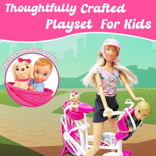 Image of Steffi Love Bike Tour| Realistic Doll Set| Complete Doll Set with Bicycle, Helmet, Baby & Pet| Imaginative & Pretend Play Set| Ideal Gift for Girls of Age 3 & Up- Bike Tour