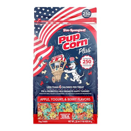 Pup Corn Plus Star Spangled Limited Edition Apples & Yogurt Low Calorie Dog Treats 16-oz Bag