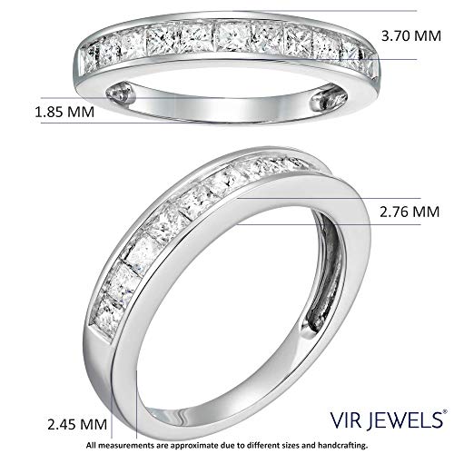 1 carat (ctw) Diamond Wedding Anniversary Band for Women, Half Eternity Princess Cut Diamond Engagement Ring in 14K White Gold Channel Set 1 cttw, Size 4.5-104