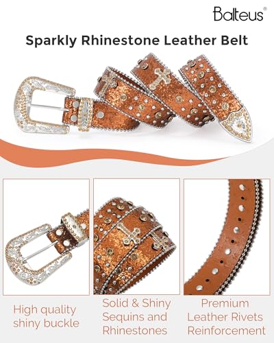 Image of Sparkly Rhinestone Diamond Sequin Studded Belt for Men & Women - Western Cowgirl Cowboy Style