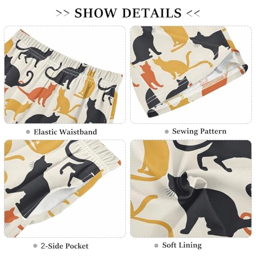 ALAZA Orange Black Kitten Cat Pajama Shorts Elastic Waist Casual Sleep Shorts with Pockets Size 6-143