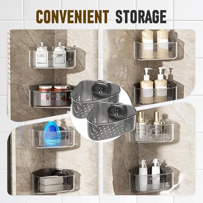 Suction Cup Corner Sink Caddy Rack, 2025 Suction Cup Storage Holder, Movable Sink Storage Rack Shower Shelf, No-Drill Wall-Mounted Shelf for Kitchen Shower (MIXED,2PCS)