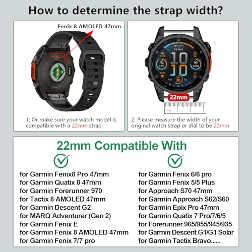 Correa de silicona 22mm compatible con Garmin Fenix y Tactix miniatura 2