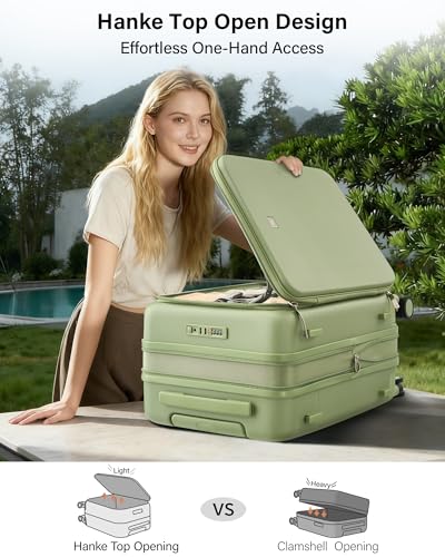 Image of Hanke Hardside Expandable Large Checked Luggage, 28 Inch Top Opening Trunk Luggages with Spinner Wheels, All-PC Hard Shell Suitcase, Lightweight TSA Approved (Bamboo Green, 120L)