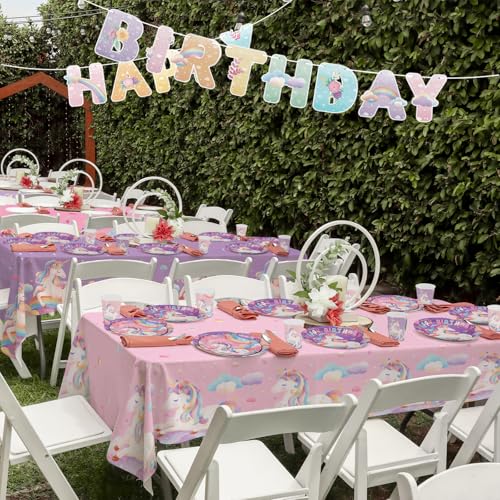 Image of Gatherfun Unicorn Party Supplies Set: Perfect Unicorn Birthday Decorations, Includes 2-Pack Unicorn-Themed Tablecloths for Kids & Girls 1st Birthday, Disposable Table Covers 54 x 108 Inch