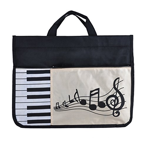 Sheet Music Document Bag - Borsa per musica da viaggio, motivo chiave per pianoforte, con tracolla, per shopping, borsa in cotone, 37 x 27 cm, colore: Nero