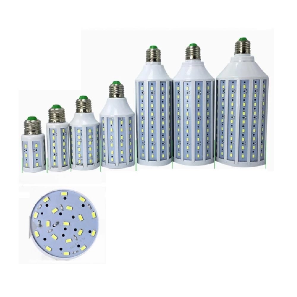 RZL Iluminación, Paquete de 20 bombillas LED tipo maíz, DC12 V, E27, 7 W, 10 W, 15 W, 18 W, 25 W, 5730 SMD, ángulo de haz de 360 ​​grados, for jardín y garaje(E27 base Warm White,12v 10w)