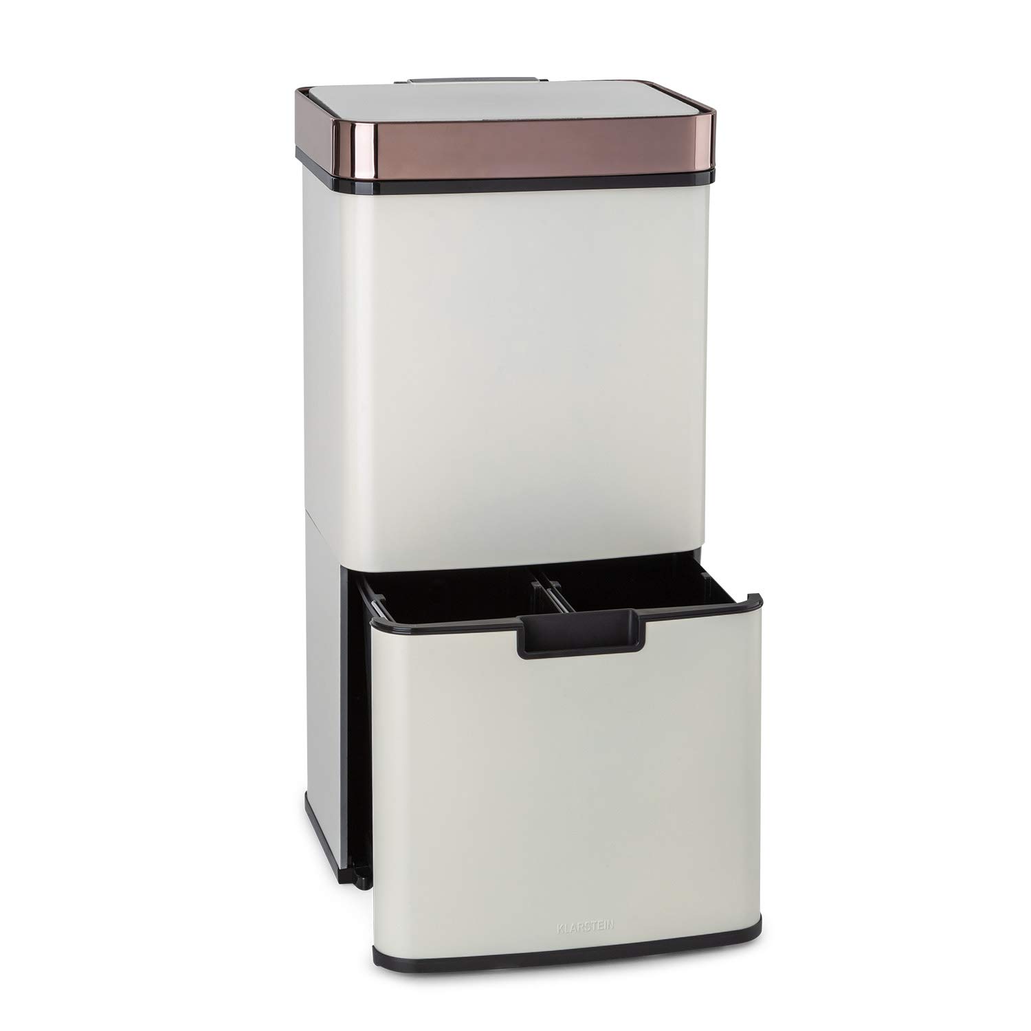 KLARSTEIN Royal Trash Sensor Bin, 72 L Capacity in 4 Compartments, Residual & Recycling Waste: 43 & 2 x 12.5 L, Bio Bin with Lid: 4 L, Automatic Opening and Closing, Rose Gold