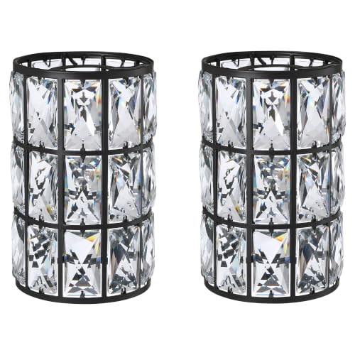 Image of 2 Pack Replacement Crystal Metal Cover Shade Pendant Ceiling Chandelier Wall Sconce Lamp Fixture Black Finish,1.66 inch Fitter Size,7.7 inch High*5.1 inch Diameter