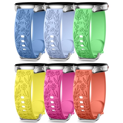 SNBLK 6 Pack Floral Engraved Bands Compatible with Samsung Galaxy Watch 7 Band 6 5 4 Active 2 FE 40mm 44mm/Watch 6/4 Classic/5 Pro/3, 20mm Cute Flower Silicone Sport Strap for Samsung Watch