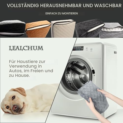 Lealchum Hund Booster Autositz für kleine/mittlere Hunde, Memory Foam erhöhte Kissen Hundeautositz,abnehmbar und waschbar Haustier tragbare Autositz mit 2 Clip-On Sicherheitsleinen(Black/Grey, Medium)