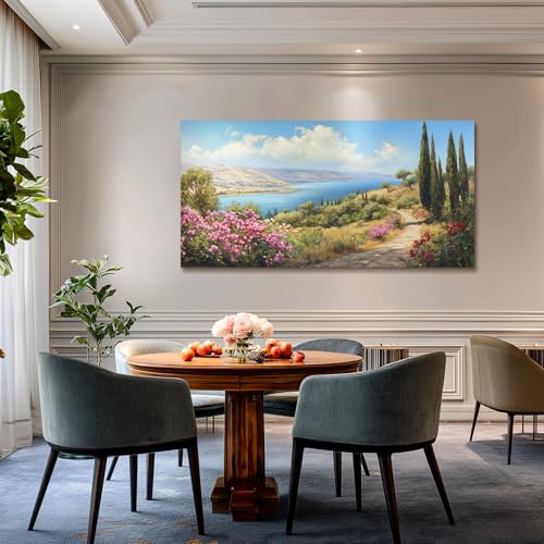 crmotu Large Landscape Wall Art, Mountain Wall Art, Lake Pictures Wall Decor, Pastoral Scenery Canvas Prints, Meadow Wildflower Paintings for Living Room Bedroom Dining Room Farmhouse 30x60inch