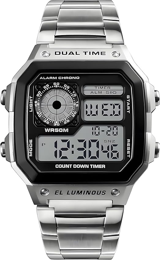 Nicoone Montre Numérique pour Homme avec Rétro-Éclairage en Acier Inoxydable - Montre De Sport 50M étanche et élégante, Affichage Lumineux LED Montre s...