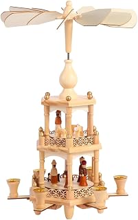 Christmas Pyramids with 6 Candler Holders-17 Inches-3 Tiers Carousel-Wood Nativity Scene Set