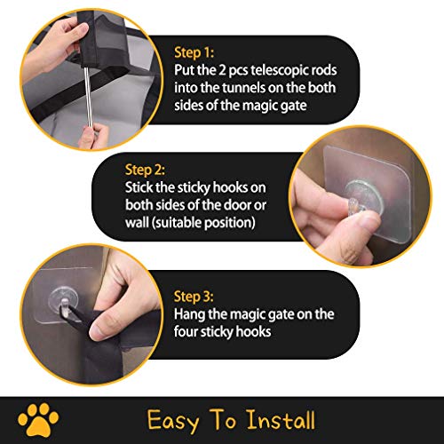 BINGPET Safety Magic Dog Gate - Pet Guard Gate, Durable Portable Mesh Gate Install Anywhere, Indoor Pet Barrier for Doorway, Stairs, Gates for Kids and Pets - 39.4in x 29.5in - Thumbnail 4