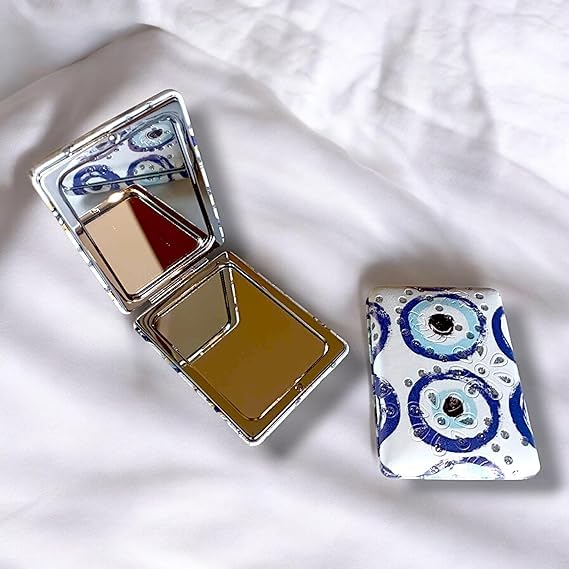 Mirror for Makeup – Magnifying Compact Hand Mirror with 2X & 1X Zoom, Folding Double-Sided Pocket Mirror for Women & Girls (Rectangle – Evil Eye).-image-20