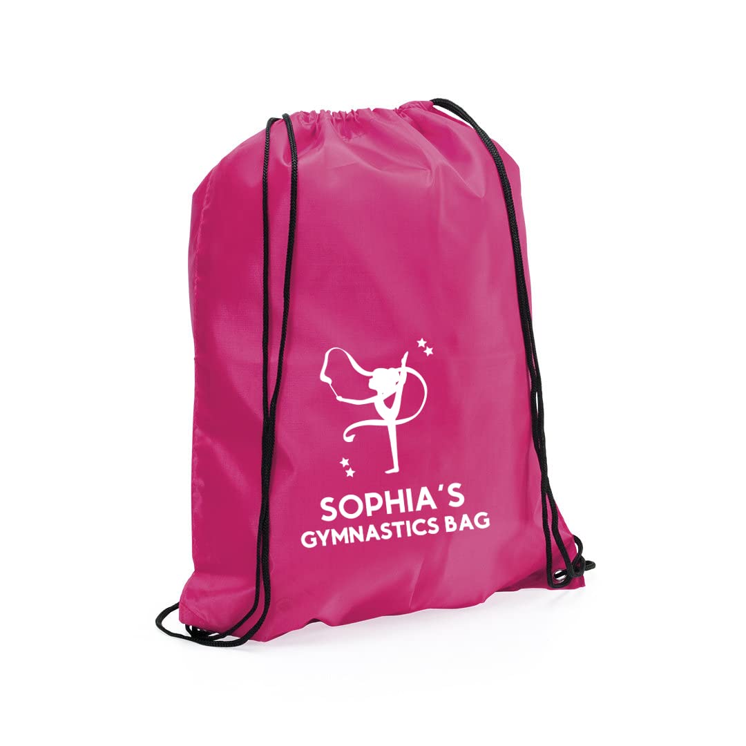 eBuyGB Personalised Gymnastics Ballet Bag, Kids Reusable Nylon Dance Shoes Drawstring Bag for Girls & Boy - 20 Poses to Choose from (Fuchsia)