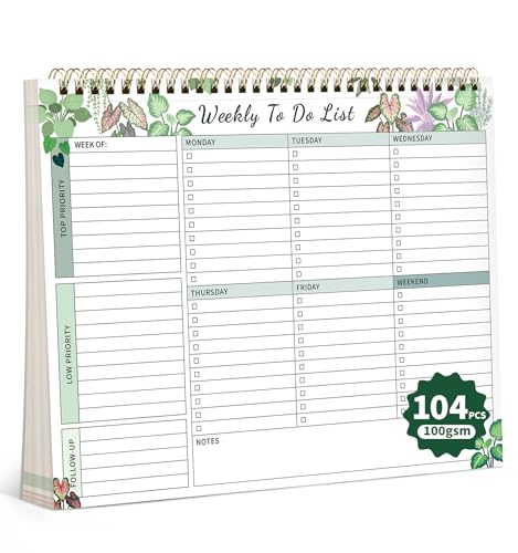 104�y�[�W�A�E�B�[�N���[ToDo���X�g�������A���ʈ�����ꂽ���t�Ȃ��V�[�g52�� 100GSM(8.5�C���`×11�C���`) �E�B�[�N���[�f�X�N�v�����i�[ �d��/����/�w�Z/�I�t�B�X�f�X�N�A�N�Z�T���[�p�i/�ڕW�ݒ�^�X�N�p - �΂̗t