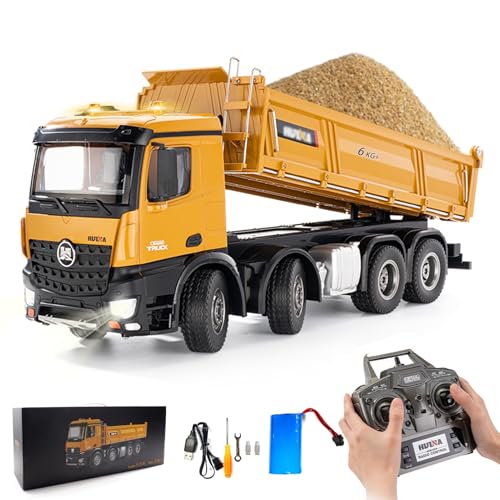Authticar RC Dump Truck Toy, 1:14 Scale 12 Channels Heavy RC Dump Truck, 4WD Remote Control Construction Crawler with 6KG+ Load, Full Suspension, Lights/Sounds Gifts Ideas for Adults or Teens Age 15+