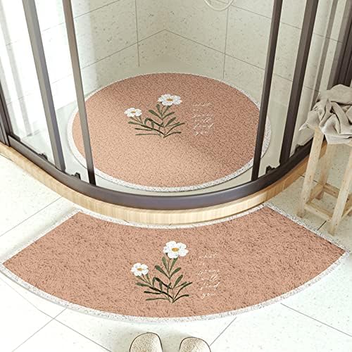 PRITIY Curved Bath Rug Corner Shower Mats Non Slip Lamb Wool with Drain Hole PVC Loofah Quick Drying Semi-Circular Bath Mat Washable Bathroom Rug 2 Piece Set A 90cm Round + arc Floor mat