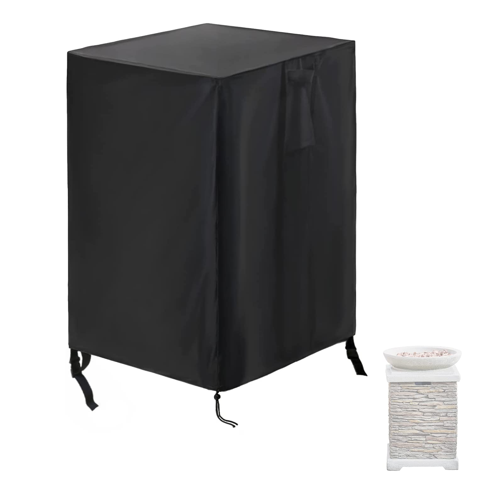 Onlyme Feuerschale Abdeckung Quadratisch 55x55x89cm, 420D Oxford Feuerstelle Abdeckung Eckig für den Außenbereich, Wasserdicht & UV-Beständig mit Kordelzug & Schnallen Feuerkorb Schutz für Garten
