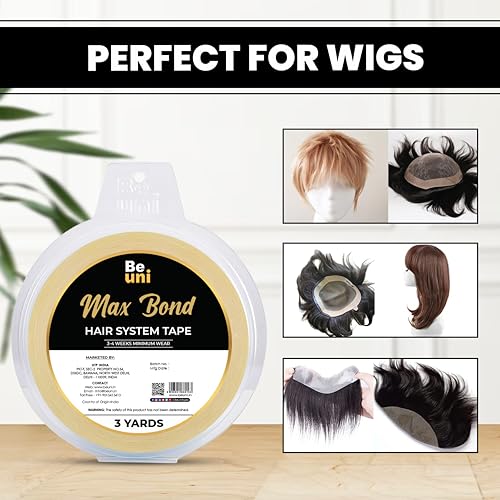 Image of Max Bond Hair Patch Tape For Men No Shine Tape For Hair Patch Super Ultra Hold Up To 2-4 Weeks Waterproof Wig Tape Skin Safe Medical Grade Material 3 Yard Roll