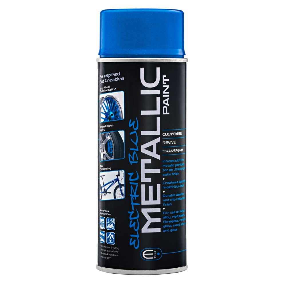 Bits4reasons Electric Blue E-Tech Formula Metallic Spray Paint For Automotive, Bikes, Scooters, Models, Hobbies Home & Diy. For Use On Metals, Alloy, Rigid Plastic, & More- Heat Rated Up To 180°C