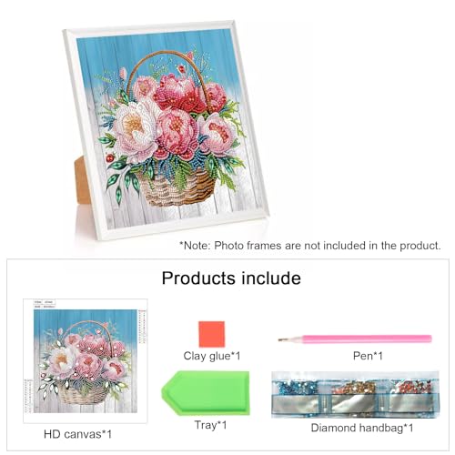 Image of AiYuanzsh Peony Diamond Art Kits for Adults, 12x12inch | Floral 5D Special Shape, For Beginners, Crystal Rhinestones, Home Wall Decoration Gift