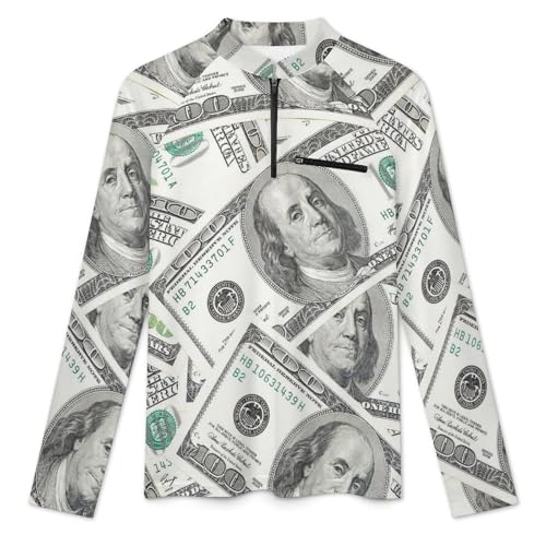 100 Dollars Money Men's Rash Guard Long Sleeves Quick Dry Fishing Workout Shirts with Zipper3