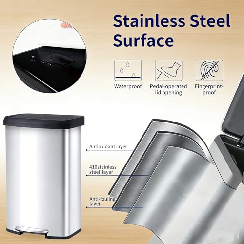 Caneca de basura rectangular de acero inoxidable 80L miniatura 4