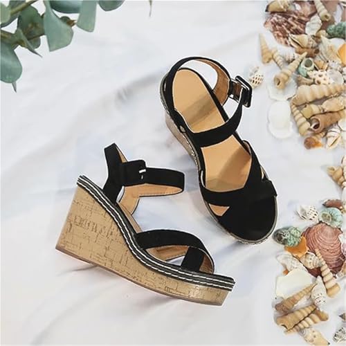 Womens Beach Casual Shoes, Women's Fish Mouth Open Toe Adjustable Buckle Breathable Wedge Platform Sandals, Strap Platform Non-slip Roma Shoes, for Parties, Weddings, Campfire Dinners3