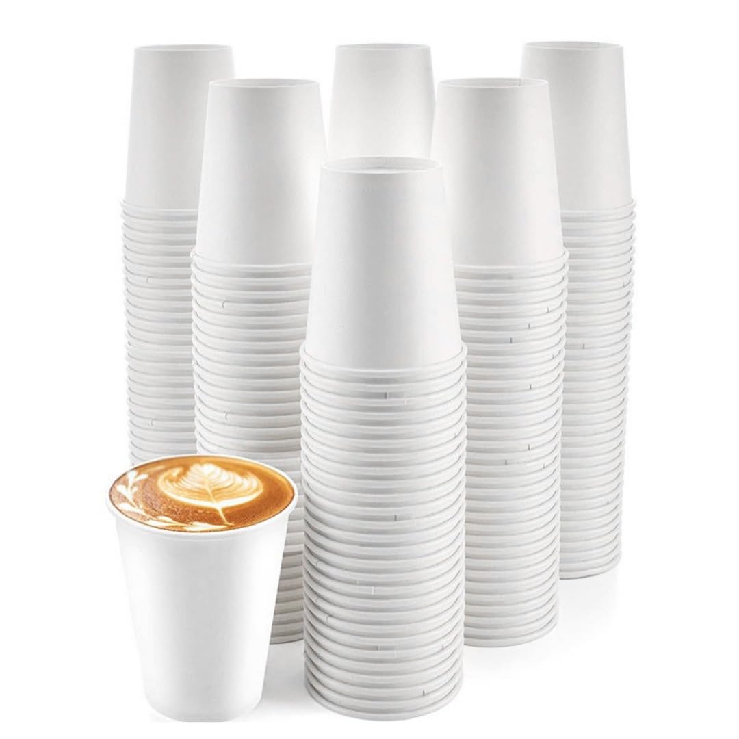 50 Pack 12oz White Disposable Coffee Cups - 100% Compostable Paper Mugs, Eco-Friendly and Biodegradable for Hot & Cold Drinks | Premium Travel, Home, Office, Cafes, Weddings & Parties