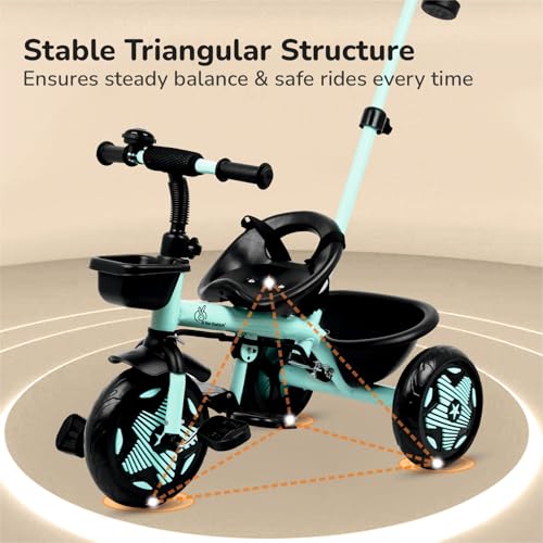 Image of R for Rabbit Tiny Toes R20 Ace Tricycle for Kids with Parental Control, Premium EVA Wheels, Seat Belt & Bell and Storage Basket | Baby Trike Cycle for 2 to 5 Year, Upto 25 Kg Boy /Girl (Aqua Blue)