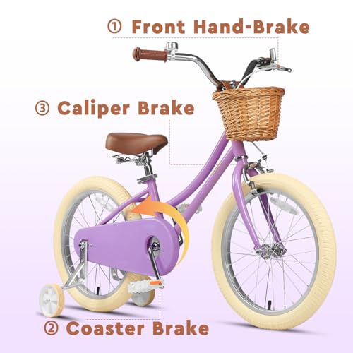 Image of Petimini Vintage Kids Bike for Girls, 12-20 Inch Classic Bicycle with Wicker Basket & Bell, High Tensile Steel Frame, Training Wheels (12-18 inch), 85% Pre-Assembled, Retro Bike for Outdoor Riding