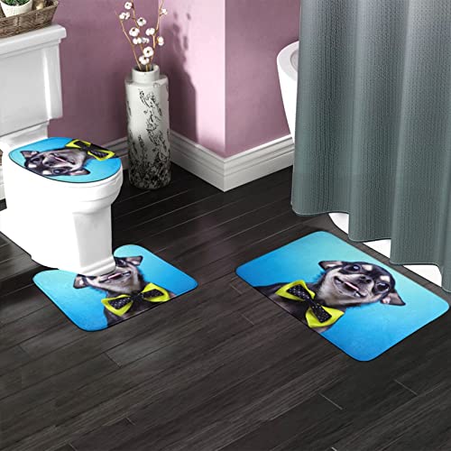 DIRYKILP Badematte + Konturmatte + Toilettendeckelbezug, Schöne Chihuahua Hund 3 Stück Badematten Set, mit rutschfester Klebeunterseite – Bild 4