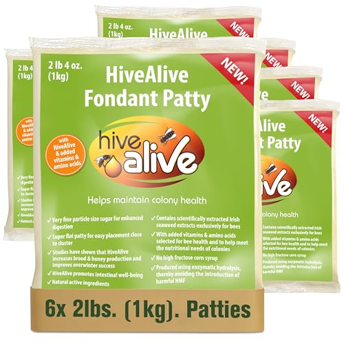 HIVE ALIVE Fondant Bee Food Supplement – Easy to Use Feed Enhancer Prevents Starvation During Overwintering – Only Fondant Proven to Increase Bee Gut Health and Boost Production -6Pack