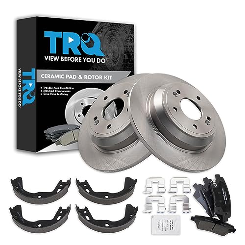 Image of TRQ Rear Brake Pad and Rotor Set Ceramic Parking Shoe Compatible with 2016-2017 Kia K900