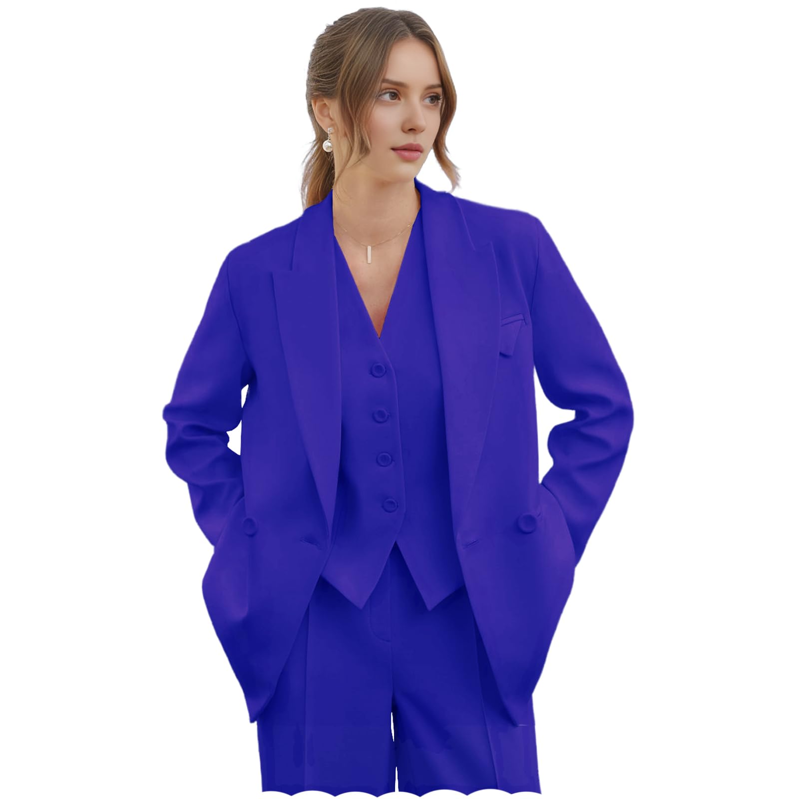 Double Breasted Suit for Women 3 Pieces Womens Suit Casual Business Pants Suits Wedding Outfits Blazer Vest Pants