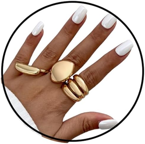 Gold Chunky Ring Set,Vintage Geometric Stacking Rings Exaggerated Knuckle Ring B