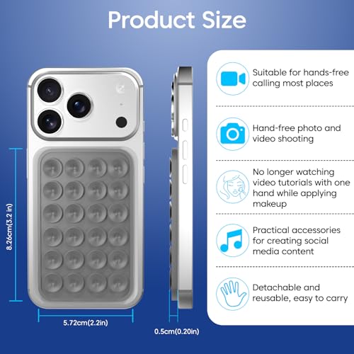 Image of Sounce Suction Phone Case, Phone Suction Sticker, for Hands-Free Mobile Accessory Holder Grip, Video Phone Accessory Compatible Mirror, Shower (Light Grey)