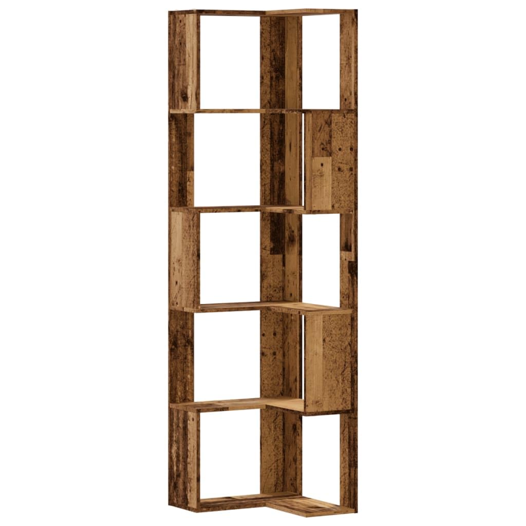 Scaffale Angolare SAUCE ZHAN 178 Cm 5 Ripiani Con Portabicchieri – Industriale In Legno E Metallo