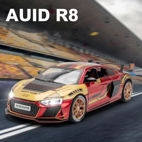 Image of Aodi R8 Iron 1:24 Model Car with Box, Zinc Alloy Pull Back Toy car with Sound and Light for Kids Boy Girl Gift [Colors as Per Stock] (Audi R8 Iron)