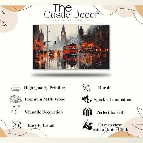 Image of The Castle Decor London Vintage Abstract Painting With Frame 5 Big Size (36x60) wall Art for Living Room,bedroom,drawing Room,hotels-digital Painting