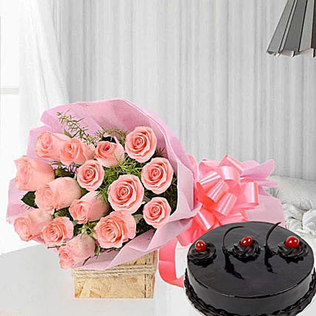 Fnp 15 Pink Roses N Cake-picture-11