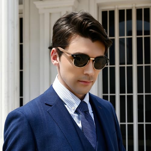 KINGSEVEN Wooden Semi-Rimless Polarized Sunglasses Mens & Womens Eyewear Classic Retro Vintage Design N55163