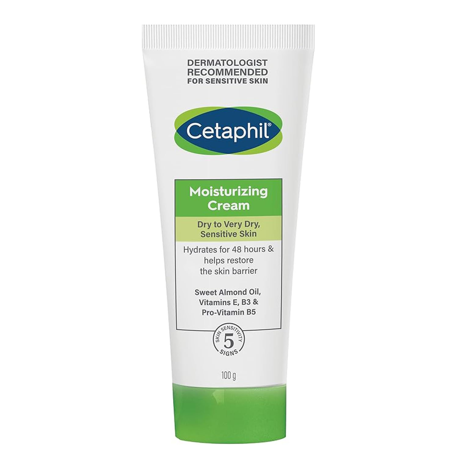 Cetaphil Moisturising Cream 100g, Rich Long-Lasting Cream for Dry to Very Dry Sensitive Skin, Intense Hydration for Face, Hands & Body, Non-Greasy Everyday Moisturiser, Handy Travel Tube