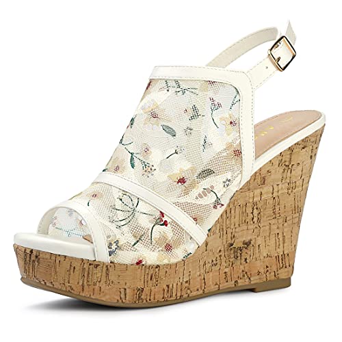 Allegra K Women's Open Toe Platform Heel Lace Wedges White Green Sandals - 7 M Us #TOP25