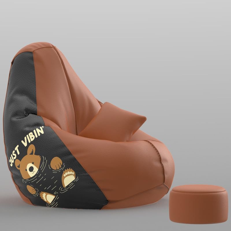 Image of Biggie Bean Bag with Beans Filled XXXXL Bean Bag with Free Cushion and Footrest - Official : PrintZen Combo (Matching Color : Printed, Just Vibin-Tan)